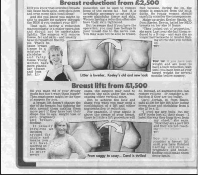 part of the story in the Sunday Mirror about cosmetic surgery