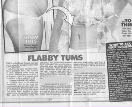 part of the stor in the Sunday Mirror about cosmetic surgery
