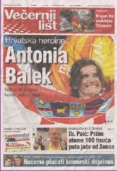 Front cover of a Croatia newspaper dated 14th September 2008