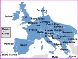 Map of Europe showing the location of the the UK